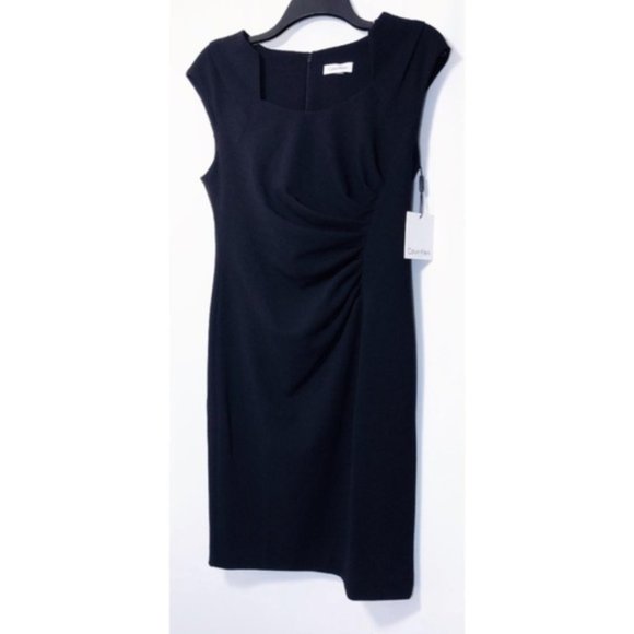 SOLD Calvin Klein Womens Black Sheath Cap Sleeve Dress Sz 14 NWT - Picture 4 of 9